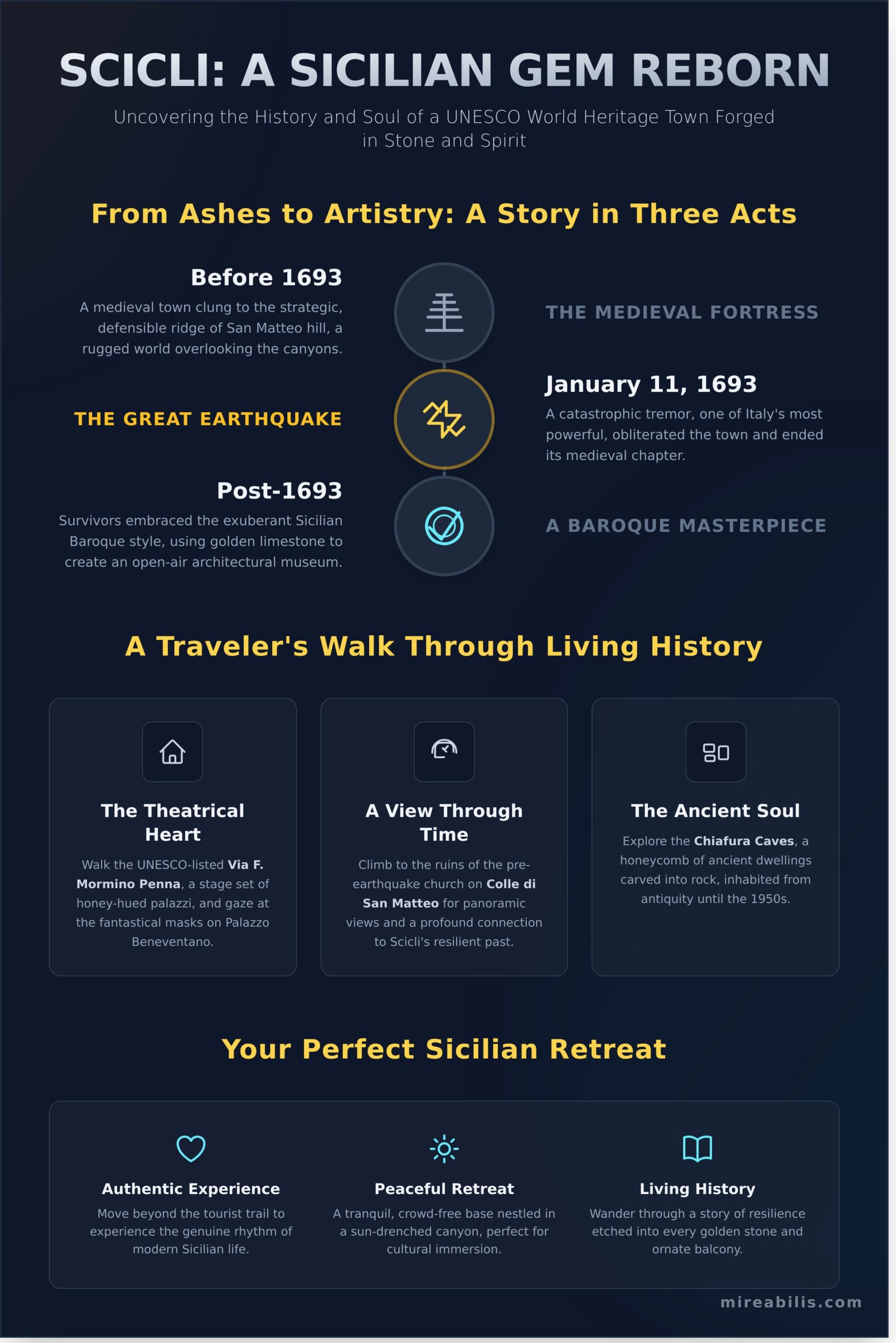 Scicli, Sicily: A Story of Baroque Beauty and Hidden History - Infographic