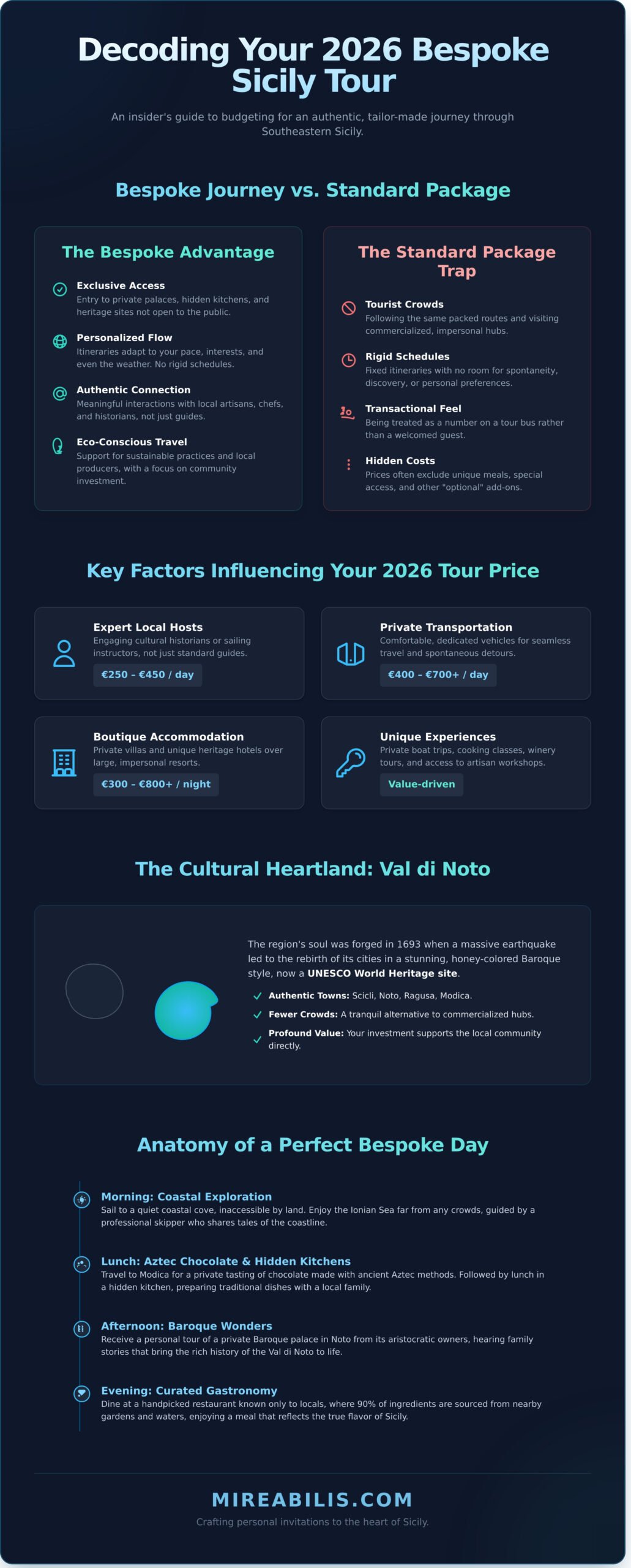 The Cost of a Bespoke Sicily Tour in 2026: A Value-Driven Guide for Groups - Infographic