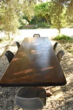 The grand table under the olive trees. Even in the full heat of the summer days, 10-12 people can gather around this table under the cool shade of the olive trees. And also in the evening.