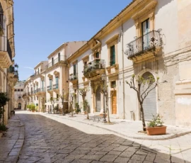 The stone paved streets of the Old Town of Scicli.